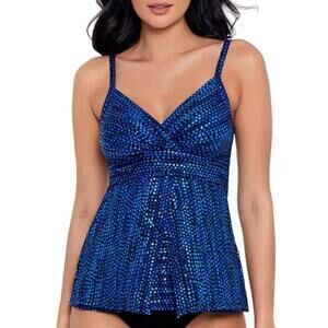 New Miraclesuit Dot Com Cleo Tummy Control Tankini Swim Top Swimsuit Top Sz 10